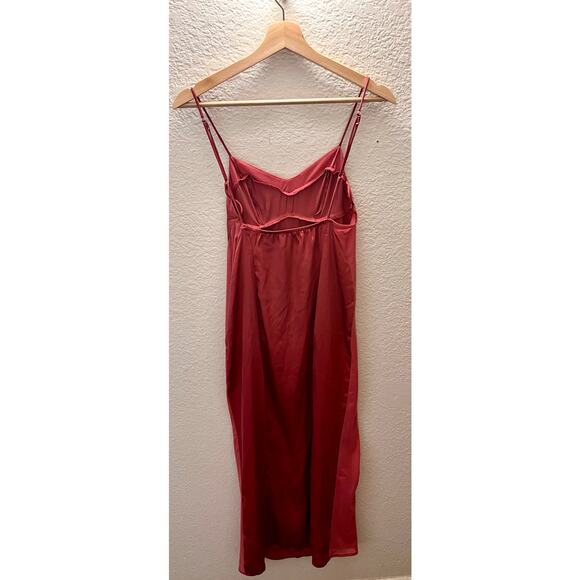Free People Intimately City Cool Midi Slip Dress Venetian Red Satin Side Slit XS - Picture 4 of 9
